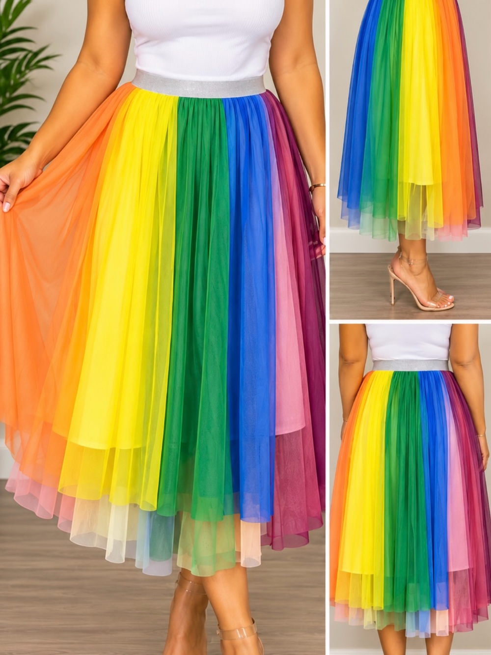 Adult Rainbow Pride Tulle Skirt XXL Silver Waistband NWT
(1356)